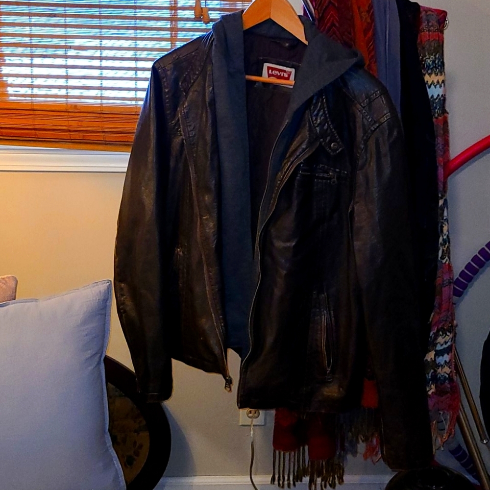 Levi's soft faux leather jacket built-in grey hood